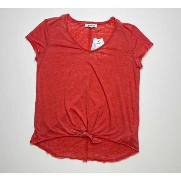 William Rast Burnout Shirt Top Small Red Juniors'‎ Tie-Front Scoop Neck NEW - Picture 1 of 9